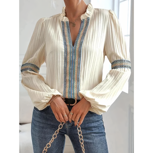 Eileen | Casual damesblouse met V-hals | Lange mouw